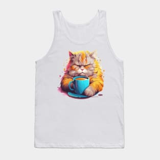 Colorful Cat love coffee Tank Top